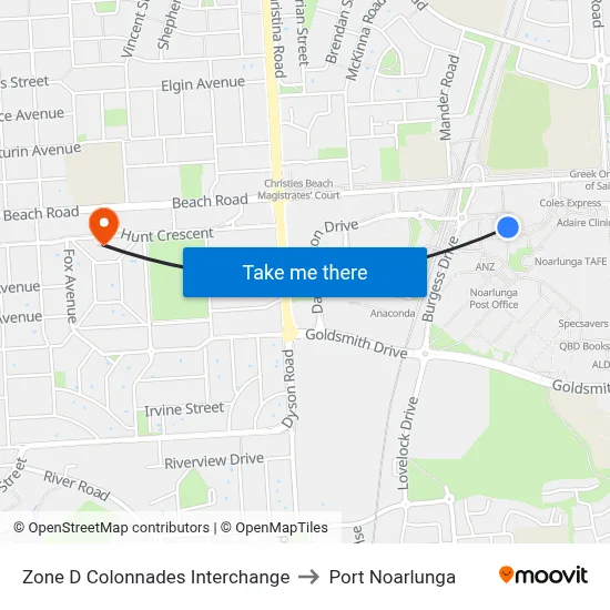 Zone D Colonnades Interchange to Port Noarlunga map