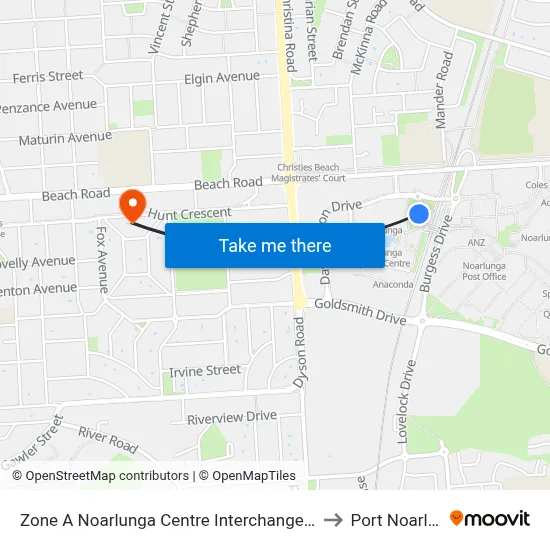 Zone A Noarlunga Centre Interchange - West side to Port Noarlunga map