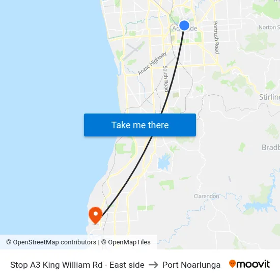 Stop A3 King William Rd - East side to Port Noarlunga map