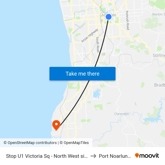 Stop U1 Victoria Sq - North West side to Port Noarlunga map