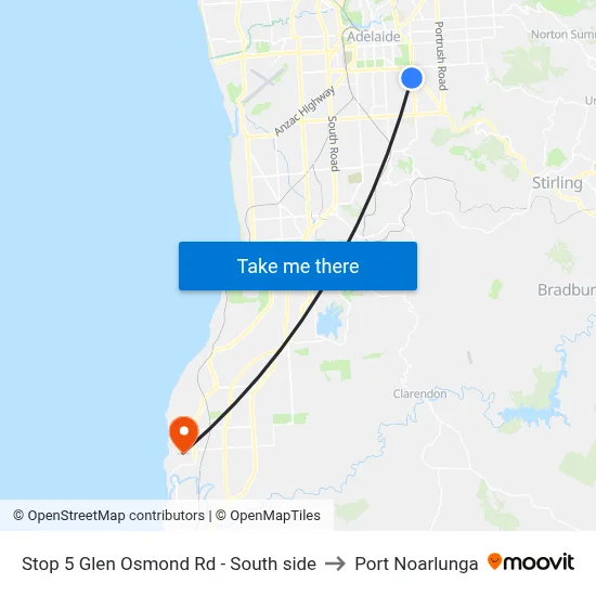 Stop 5 Glen Osmond Rd - South side to Port Noarlunga map