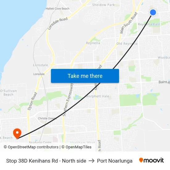 Stop 38D Kenihans Rd - North side to Port Noarlunga map