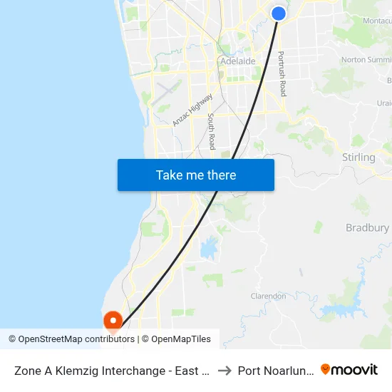 Zone A Klemzig Interchange - East side to Port Noarlunga map