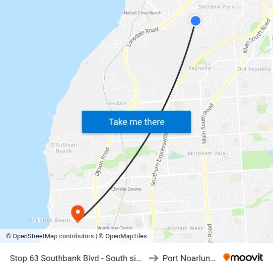 Stop 63 Southbank Blvd - South side to Port Noarlunga map