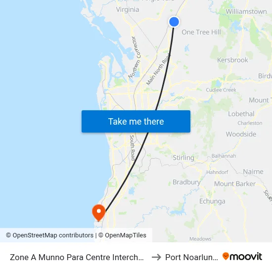 Zone A Munno Para Centre Interchange to Port Noarlunga map