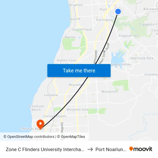 Zone C Flinders University Interchange to Port Noarlunga map