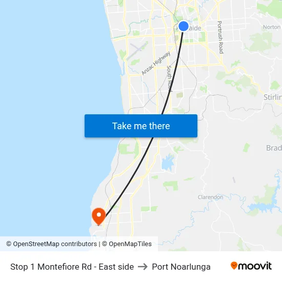 Stop 1 Montefiore Rd - East side to Port Noarlunga map