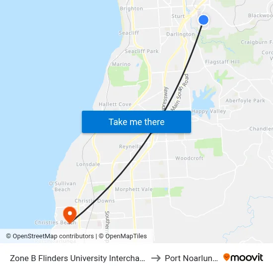 Zone B Flinders University Interchange to Port Noarlunga map