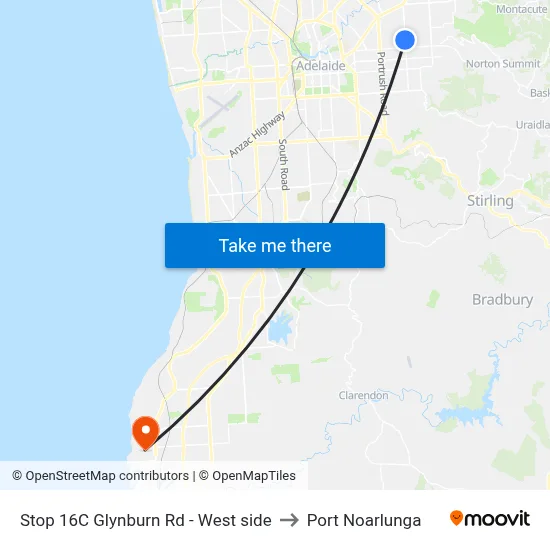 Stop 16C Glynburn Rd - West side to Port Noarlunga map