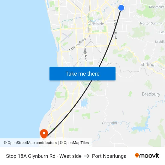 Stop 18A Glynburn Rd - West side to Port Noarlunga map
