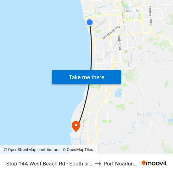Stop 14A West Beach Rd - South side to Port Noarlunga map