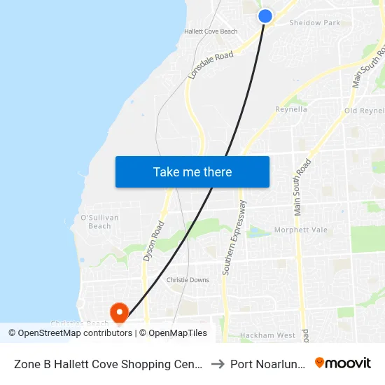 Zone B Hallett Cove Shopping Centre to Port Noarlunga map