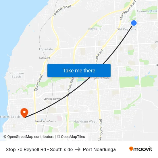 Stop 70 Reynell Rd - South side to Port Noarlunga map