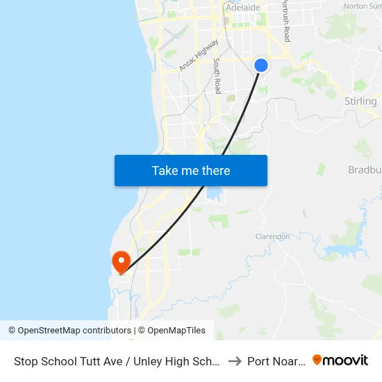 Stop School Tutt Ave / Unley High School - South side to Port Noarlunga map