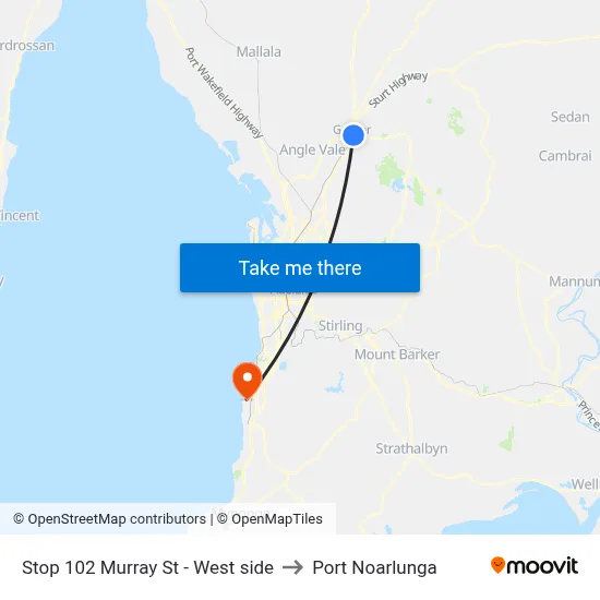 Stop 102 Murray St - West side to Port Noarlunga map