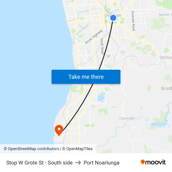 Stop W Grote St - South side to Port Noarlunga map