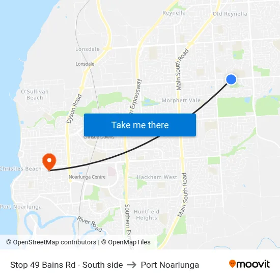 Stop 49 Bains Rd - South side to Port Noarlunga map