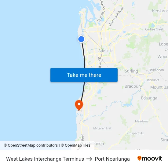 West Lakes Interchange Terminus to Port Noarlunga map