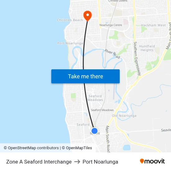 Zone A Seaford Interchange to Port Noarlunga map