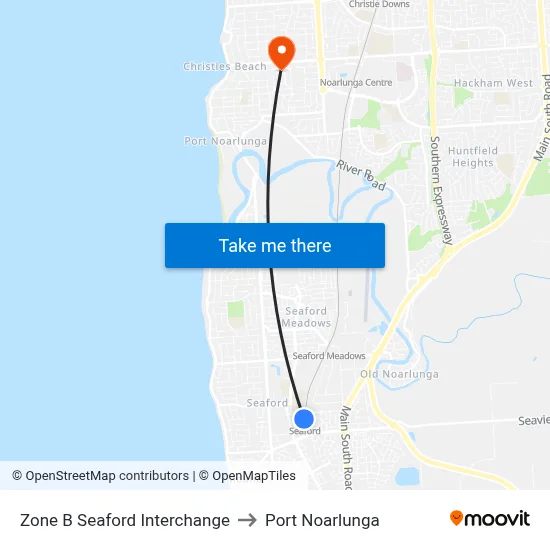 Zone B Seaford Interchange to Port Noarlunga map