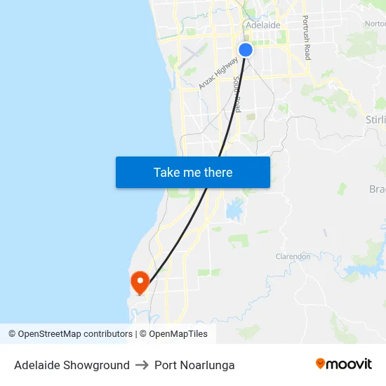 Adelaide Showground to Port Noarlunga map