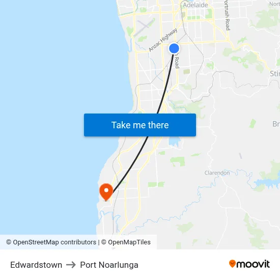 Edwardstown to Port Noarlunga map