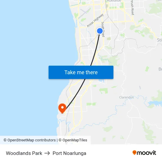 Woodlands Park to Port Noarlunga map