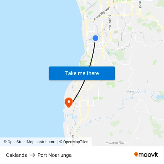 Oaklands to Port Noarlunga map