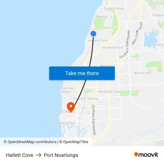 Hallett Cove to Port Noarlunga map