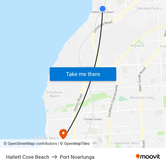 Hallett Cove Beach to Port Noarlunga map