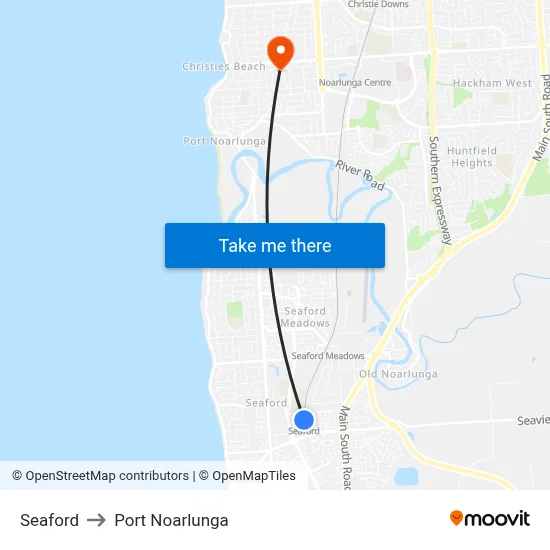 Seaford to Port Noarlunga map