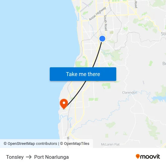 Tonsley to Port Noarlunga map
