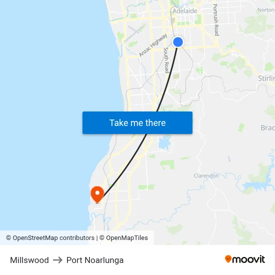Millswood to Port Noarlunga map