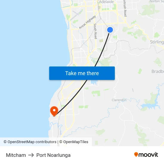 Mitcham to Port Noarlunga map