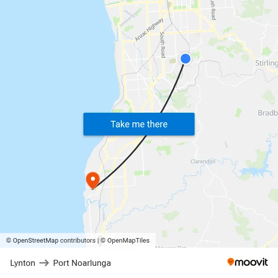 Lynton to Port Noarlunga map
