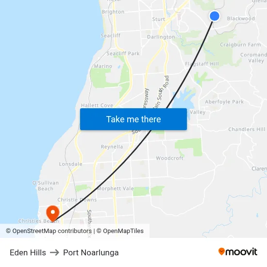 Eden Hills to Port Noarlunga map