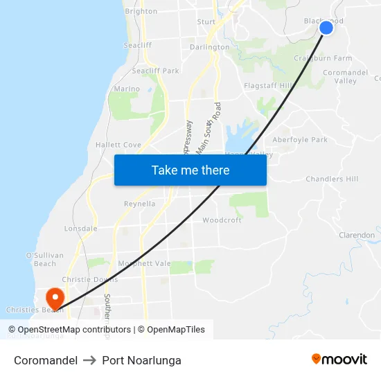 Coromandel to Port Noarlunga map