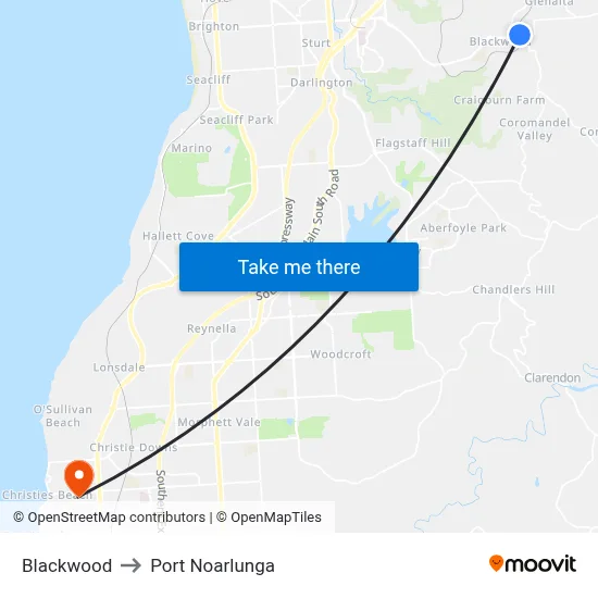 Blackwood to Port Noarlunga map