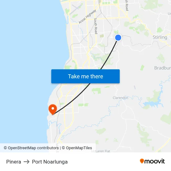 Pinera to Port Noarlunga map
