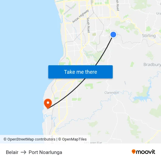 Belair to Port Noarlunga map