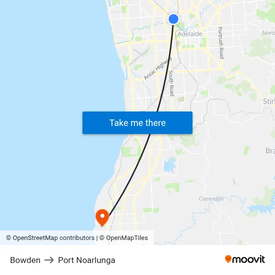 Bowden to Port Noarlunga map