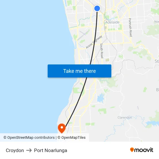 Croydon to Port Noarlunga map