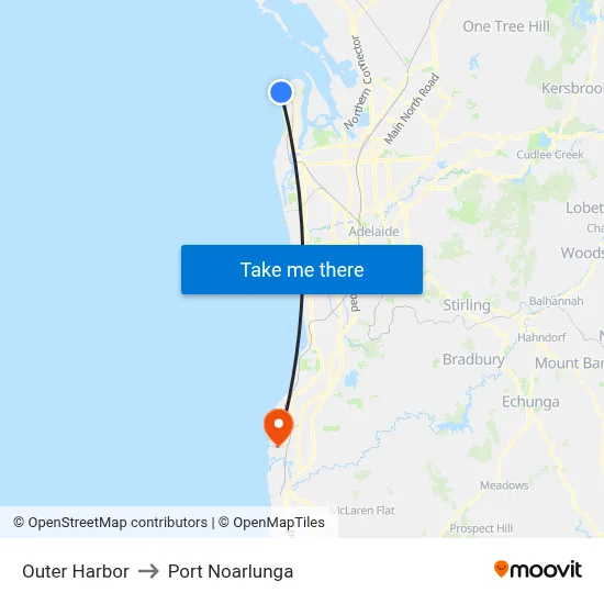 Outer Harbor to Port Noarlunga map