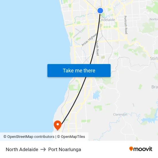 North Adelaide to Port Noarlunga map