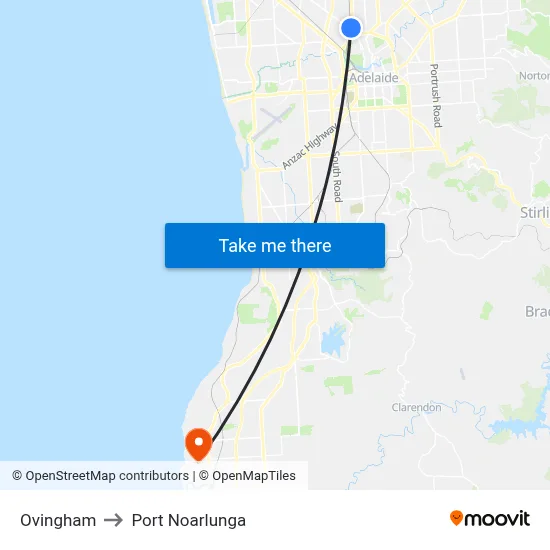 Ovingham to Port Noarlunga map