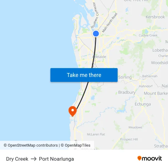 Dry Creek to Port Noarlunga map