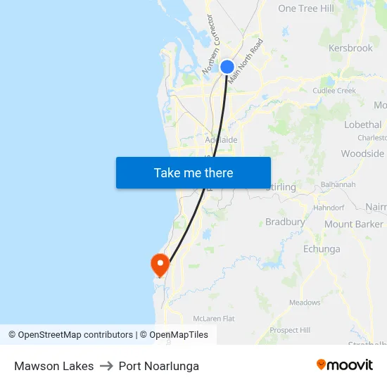 Mawson Lakes to Port Noarlunga map
