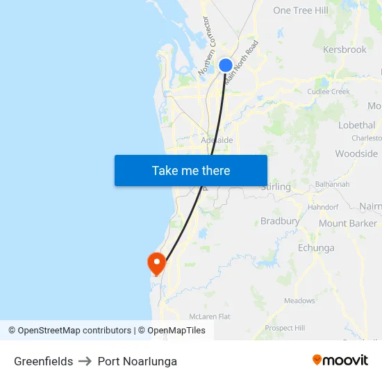 Greenfields to Port Noarlunga map