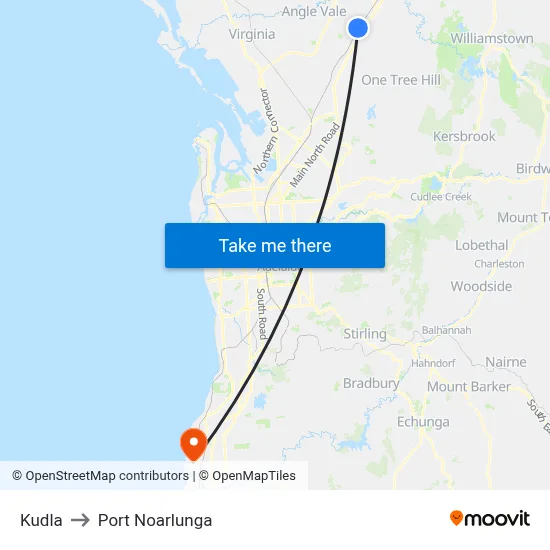 Kudla to Port Noarlunga map