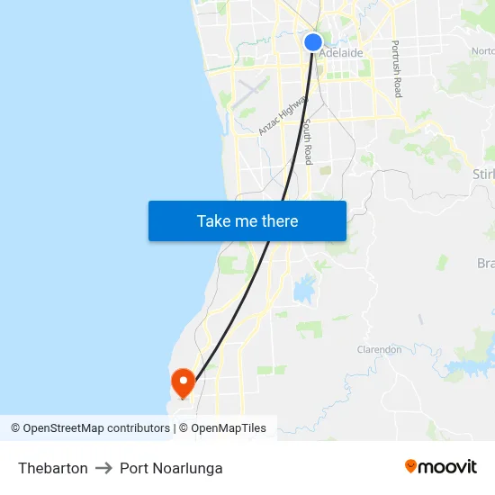 Thebarton to Port Noarlunga map